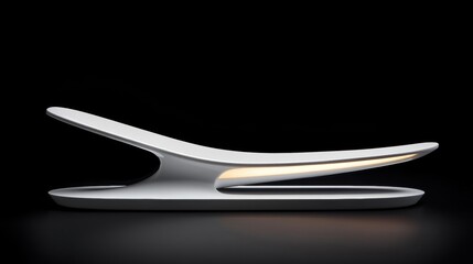 Modern, minimalist table lamp with a curved arm and integrated light