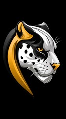 Profile View of a Cheetah in Black White and Gold Pixel Art