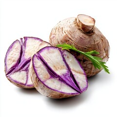 Purple and White Sliced Root Vegetable on White Background