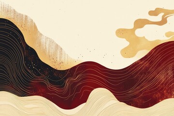 Abstract Dragon Motif on Earth’s Crust with Dark Red and Gold Flowing Lines, Minimalist Eastern Art for Branding and Editorial Design