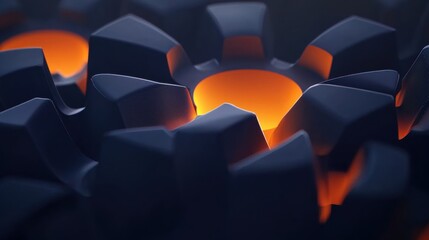 Fototapeta premium A 3D rendering of a complex, abstract structure with a central glowing orange circle.