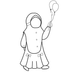 Muslim woman vector illustration, muslim child line art, coloring book 