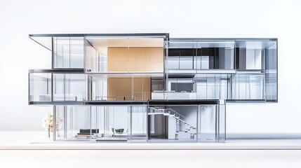 Modern house architectural model interior design, open space layout
