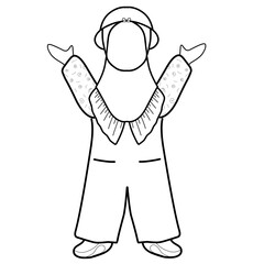 Muslim woman vector illustration, muslim child line art, coloring book 