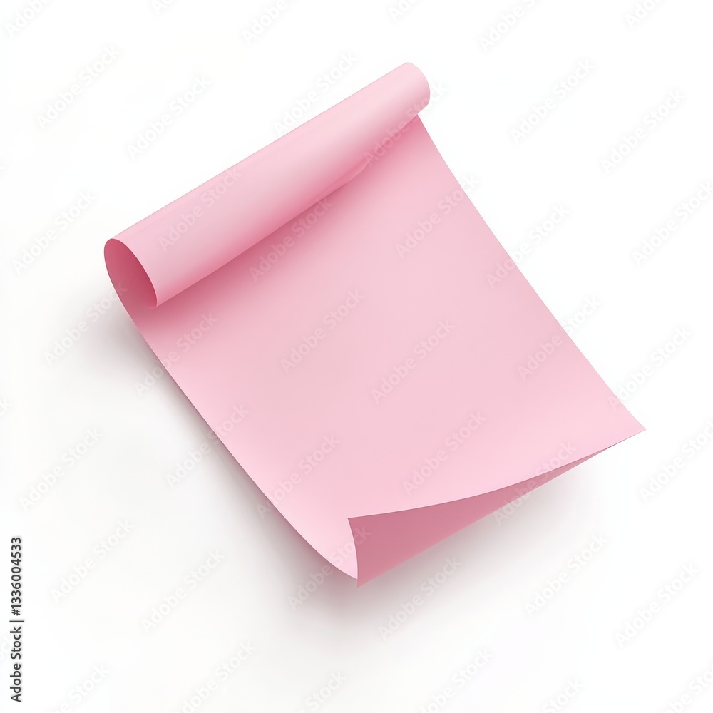 Poster elegant pink paper curl: a minimalist design element on a clean white background, perfect for mockup