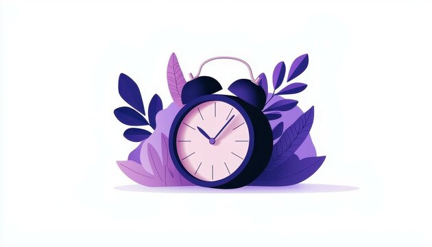 Clock Surrounded By Purple Flora Time Management Concept Deadline Graphic Illustration
