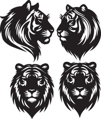 silhouette set of Siberian Tiger face poses,powerful Siberian tiger head silhouette, exotic Siberian tiger face artwork, 







