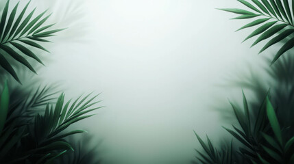 Obraz premium Soft Green Tropical Background with Elegant Palm Leaves Framing a Blank Space for Design