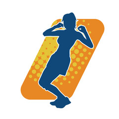 Silhouette of slim female doing exercise. Silhouette of a sporty woman doing gym workout pose. 