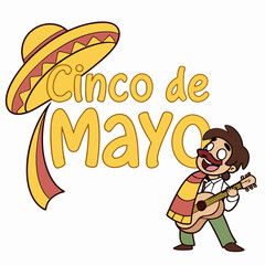 Cinco de Mayo Guitar Player Vector &ndash; Mexican Music Festival Art

