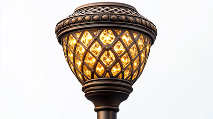 High-quality close-up of a street lamp on a white background, highlighting intricate designs.
