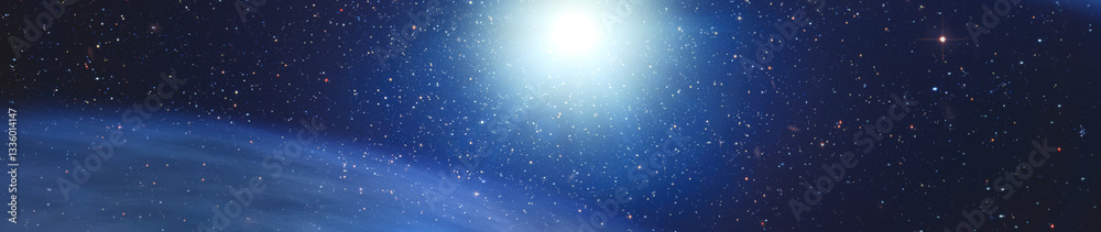 Wall mural vivid skyscape with bright star, distant galaxies and countless stars in deep space. elements of thi