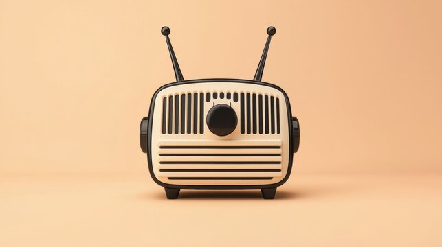 A vintage-style radio with a black and white color scheme and a large circular knob.