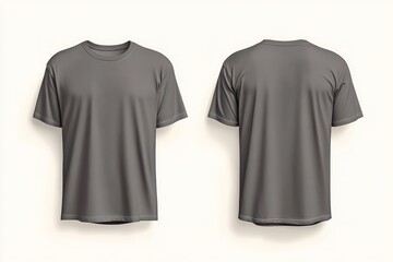 Blank gray t-shirt mockup shown front and back isolated on light neutral background