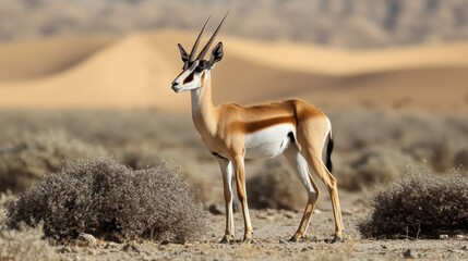 Arabian gazelle in desert landscape. Possible use Nature photography