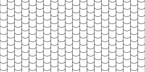 Shingles roof seamless pattern. House roof tile texture. Geometric shape design. Metal construction grid. Fish scales. Vector illustration isolated on white background. © Elena Pimukova