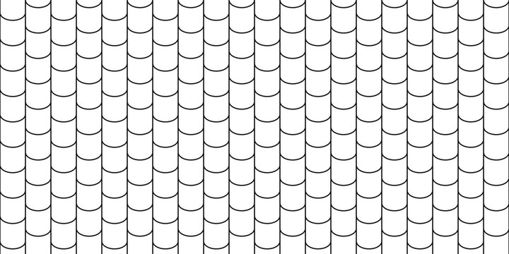 Shingles roof seamless pattern. House roof tile texture. Geometric shape design. Metal construction grid. Fish scales. Vector illustration isolated on white background.