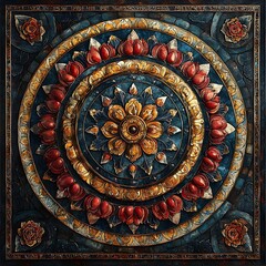 Fototapeta premium Ethnic mandala with golden accents high resolution wallpaper