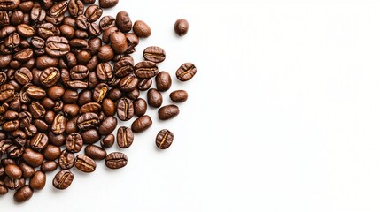 Brown seeds scattered on white background, natural texture, earthy tone, perfect for eco-friendly designs or organic themes.