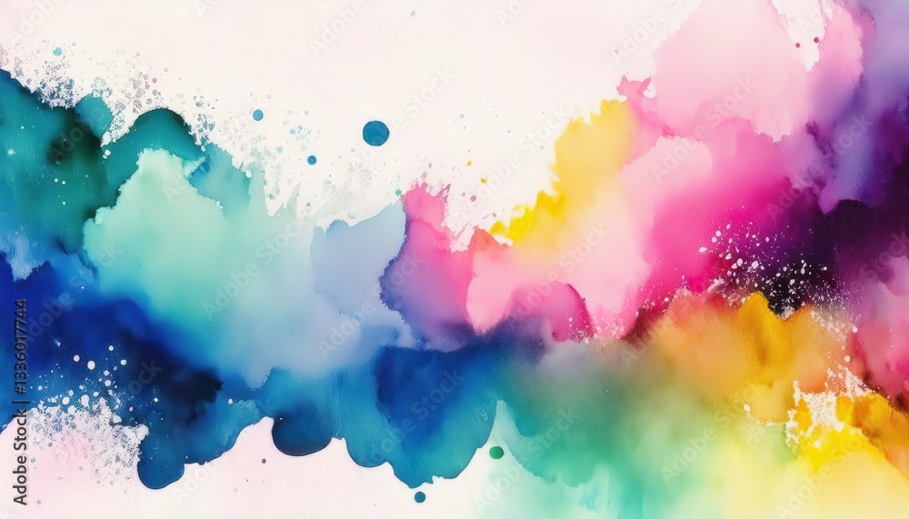 Poster vibrant watercolor splash with fluid abstract gradient, artistic ink texture, modern design for crea
