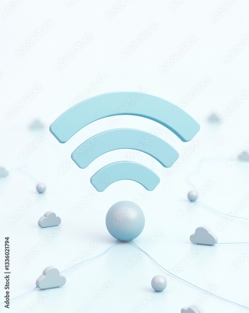 Aufkleber a blue wifi icon with some cloud illustrations indicating the concept of wireless network