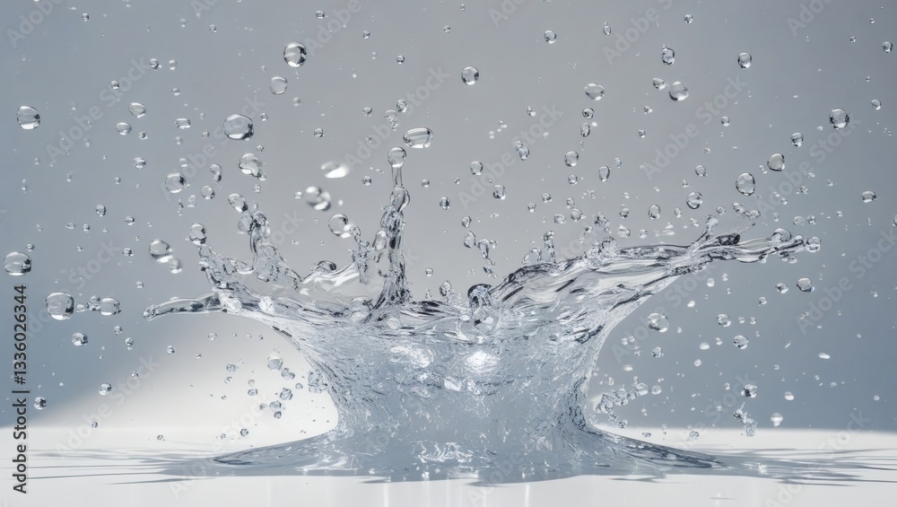 Poster a splash of water forming a crown shape, with droplets scattering around. the image captures the mom