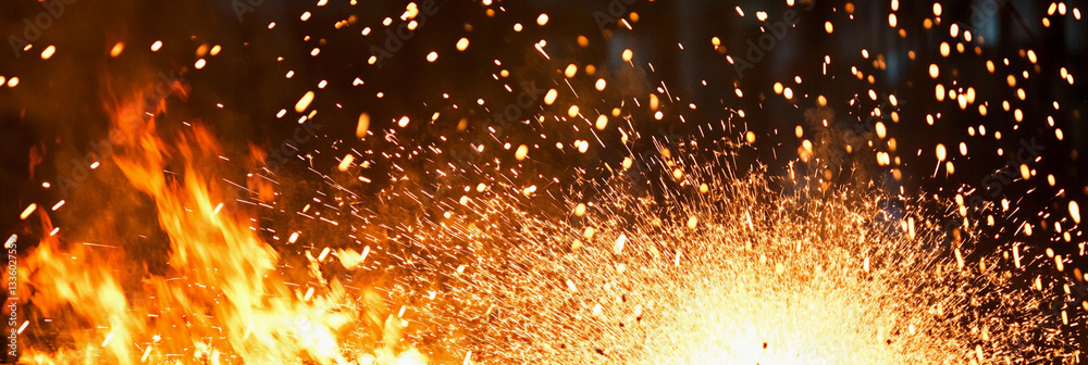 Poster steel production process generates intense fire and sparks generative ai