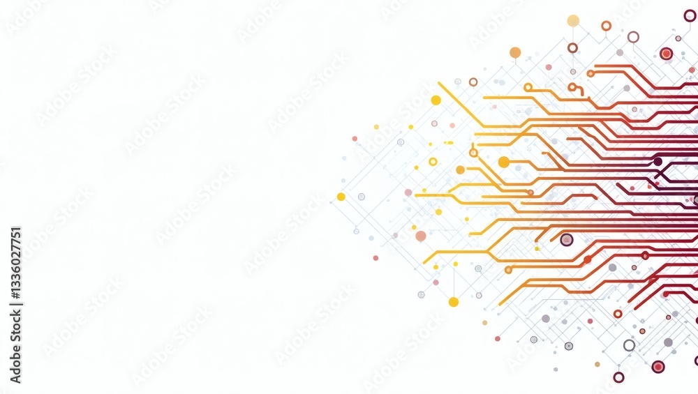 Poster a modern circuit board design with an array of connected lines and nodes, suggesting advanced technology and connectivity