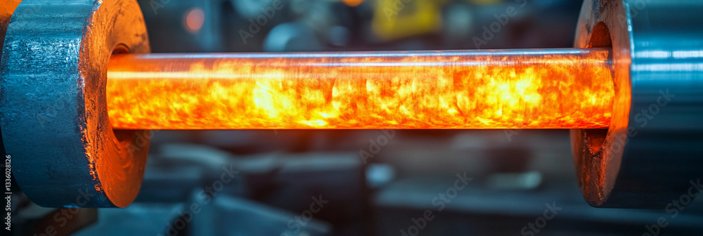Poster steel bars being processed through a rolling mill generative ai