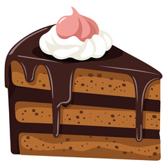 Delicious Piece of Cake on Plate Isolated Dessert with Cream and Biscuit, Birthday Confectionery