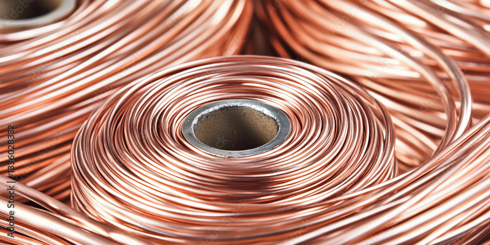 Aufkleber rolls of copper metal wire arranged in a close-up view generative ai