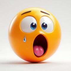 An emoji of an orange face with frowning eyes and a sticking-out tongue, the mouth is open showing a pink tongue, with a single blue teardrop on the eye