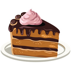 Piece of Cake on Plate Isolated Dessert with Cream Biscuit and Birthday Confectionery