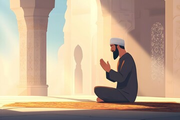 Muslim man pray alone in mosque