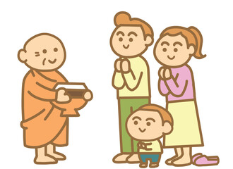 Family offering alms