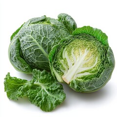 Fototapeta premium Natural cabbage cut in half on white background. Generative AI