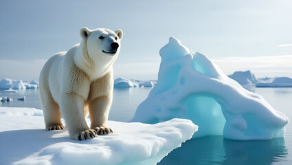 A Regal Arctic Bear Standing Majestically at the Edge of a Frozen Landscape