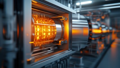 High-tech manufacturing process, glowing components