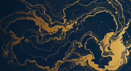 Elegant dark blue background with golden ink swirls and textures