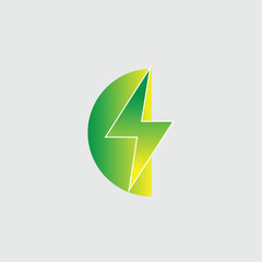 Green electricity vector logo design element with natural shape. Concept of environmental friendly energy and bio electricity thunder symbol. Thunder sign. Vector Flash emblem template.