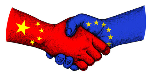 Handshake with flags of EU and China