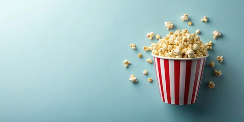 Aerial View Popcorn Bucket, Flat Lay, Organic Food Photography, Copy Space, Natural Background