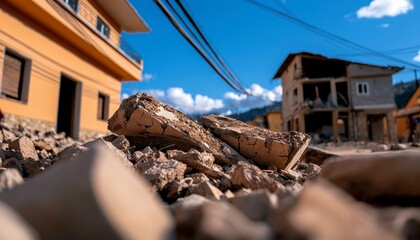 Fototapeta na wymiar Earthquake Devastation in Nepal Ruins and Debris Scattered Amidst Buildings