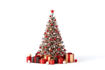 christmas tree with presents under it on a white background