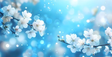 Delicate White Blossoms on Branches Against a Blue Sky