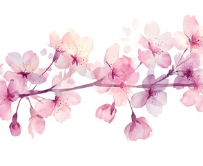 Naklejka premium Delicate Watercolor Painting Of Cherry Blossoms Branch
