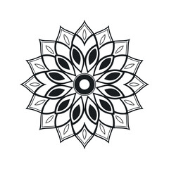 Black and White Abstract Floral Ornament Design with Flower, Leaf, and Sun Elements