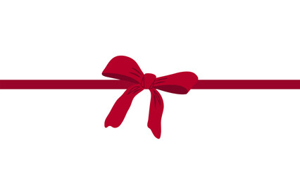 Red ribbon bow hand drawn on banner. Decorative elements for holiday invitations and birthday cards. Vector illustration.