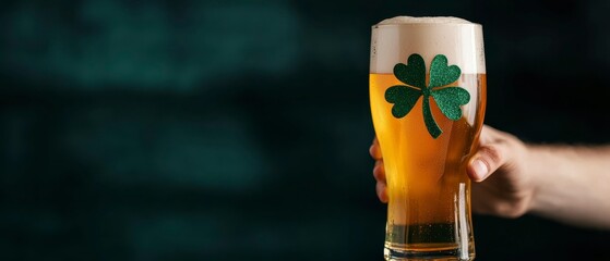 Beer Pint Adorned with Shamrock in Celebration of Saint Patricks Day Festive Cheer
