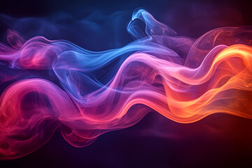 Abstract colorful smoke moving in gentle arcs and twists, glowing faintly with an aura of mystery and enchanting energy in vibrant hues of blue, pink, and purple